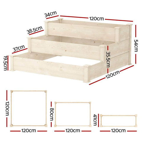 3-Tier Wooden Raised Garden Bed Elevated Ground Vegetable Planter Box