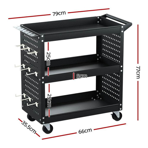 3-Tier Tool Cart Trolley - Garage Storage w/Pegboard