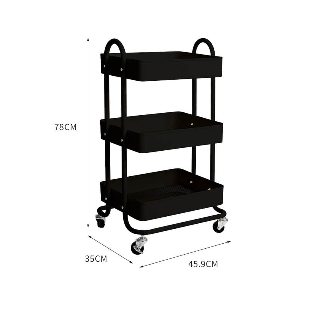 3 Tiers Kitchen Trolley Cart Black