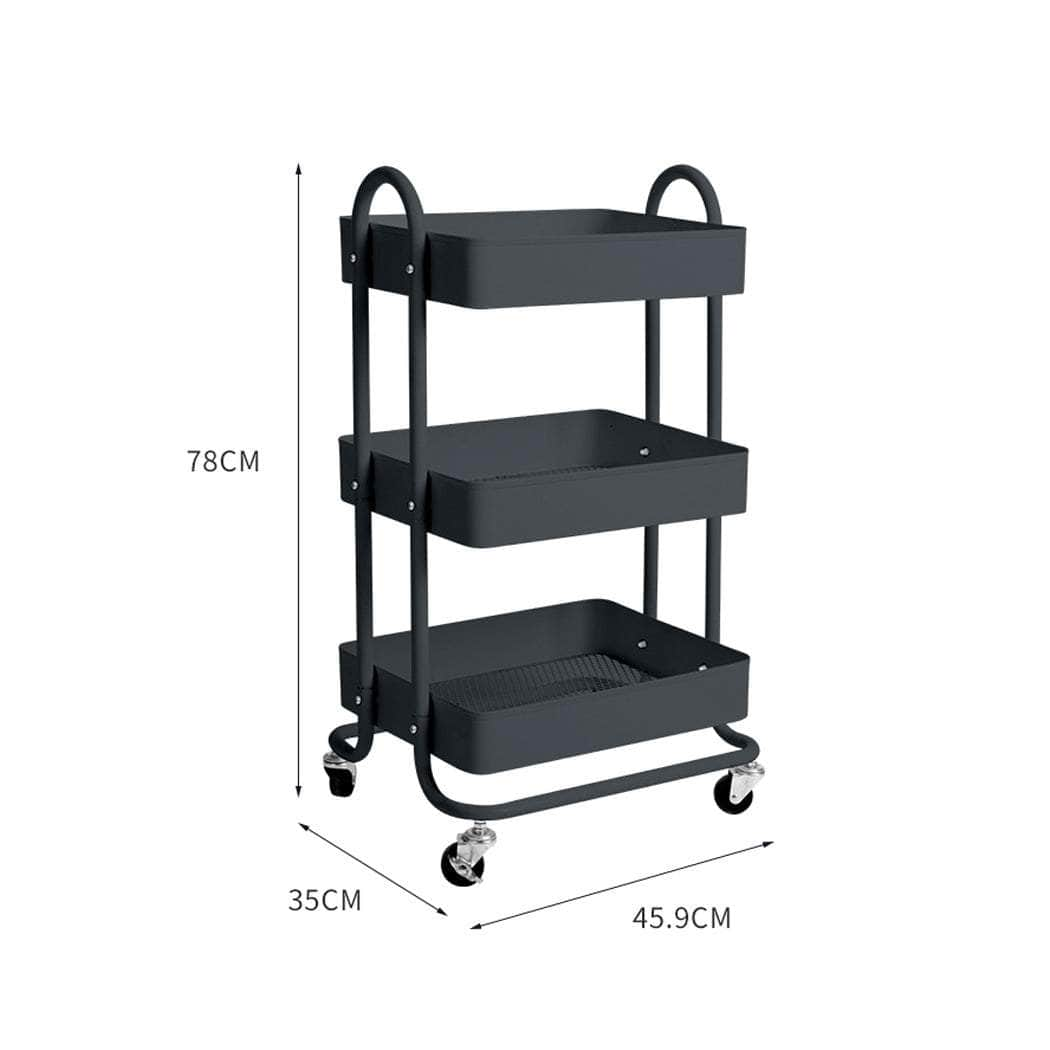 3 Tiers Kitchen Trolley Cart Grey