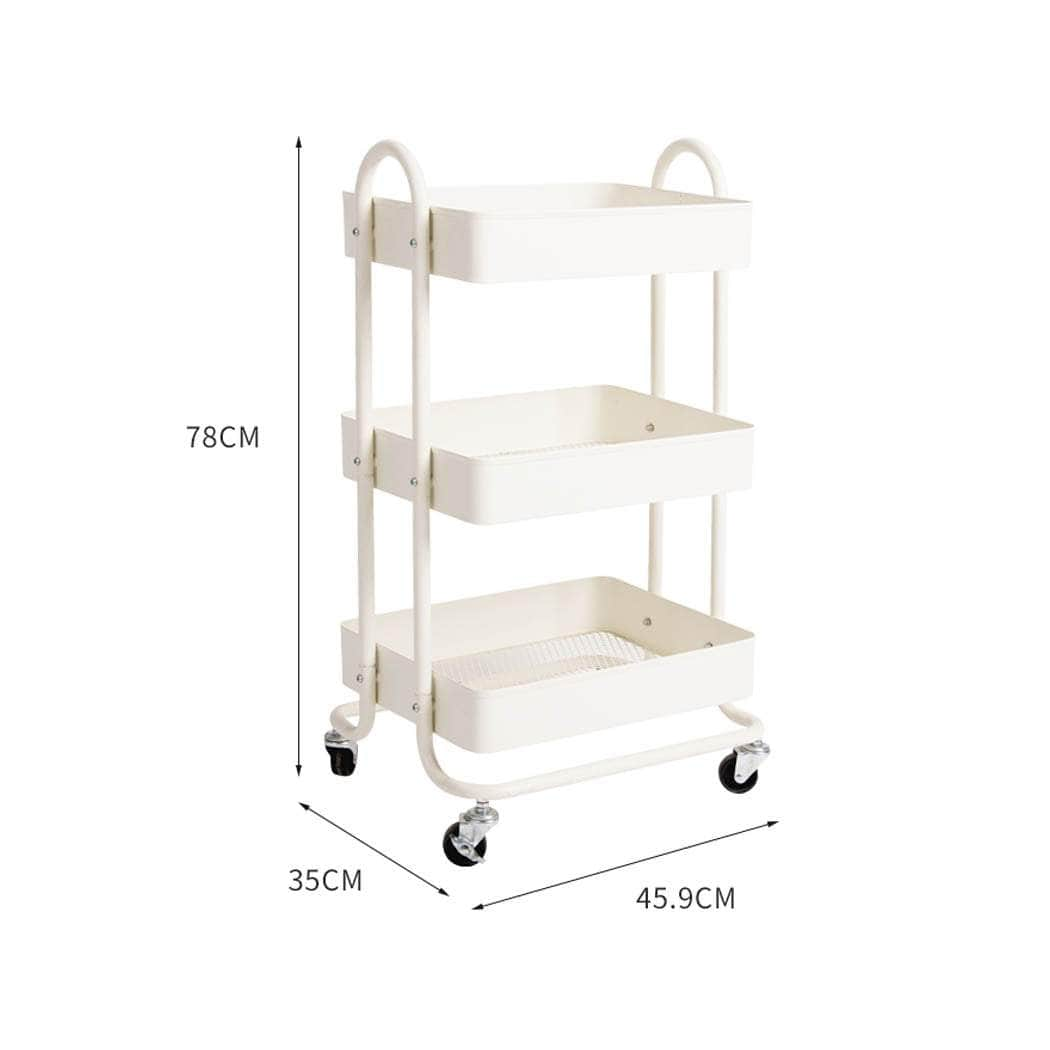 3 Tiers Kitchen Trolley Cart White