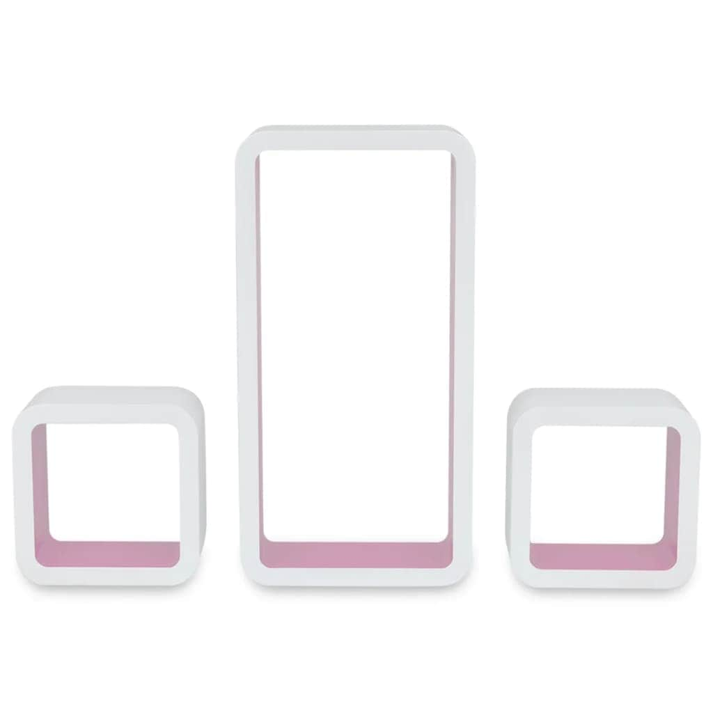 3 White-pink MDF Floating Wall Display Shelf Cubes Book/DVD Storage