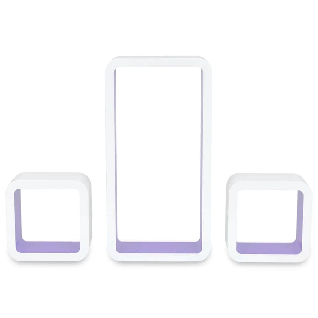 3 White-purple MDF Floating Wall Display Shelf Cubes Book/DVD Storage