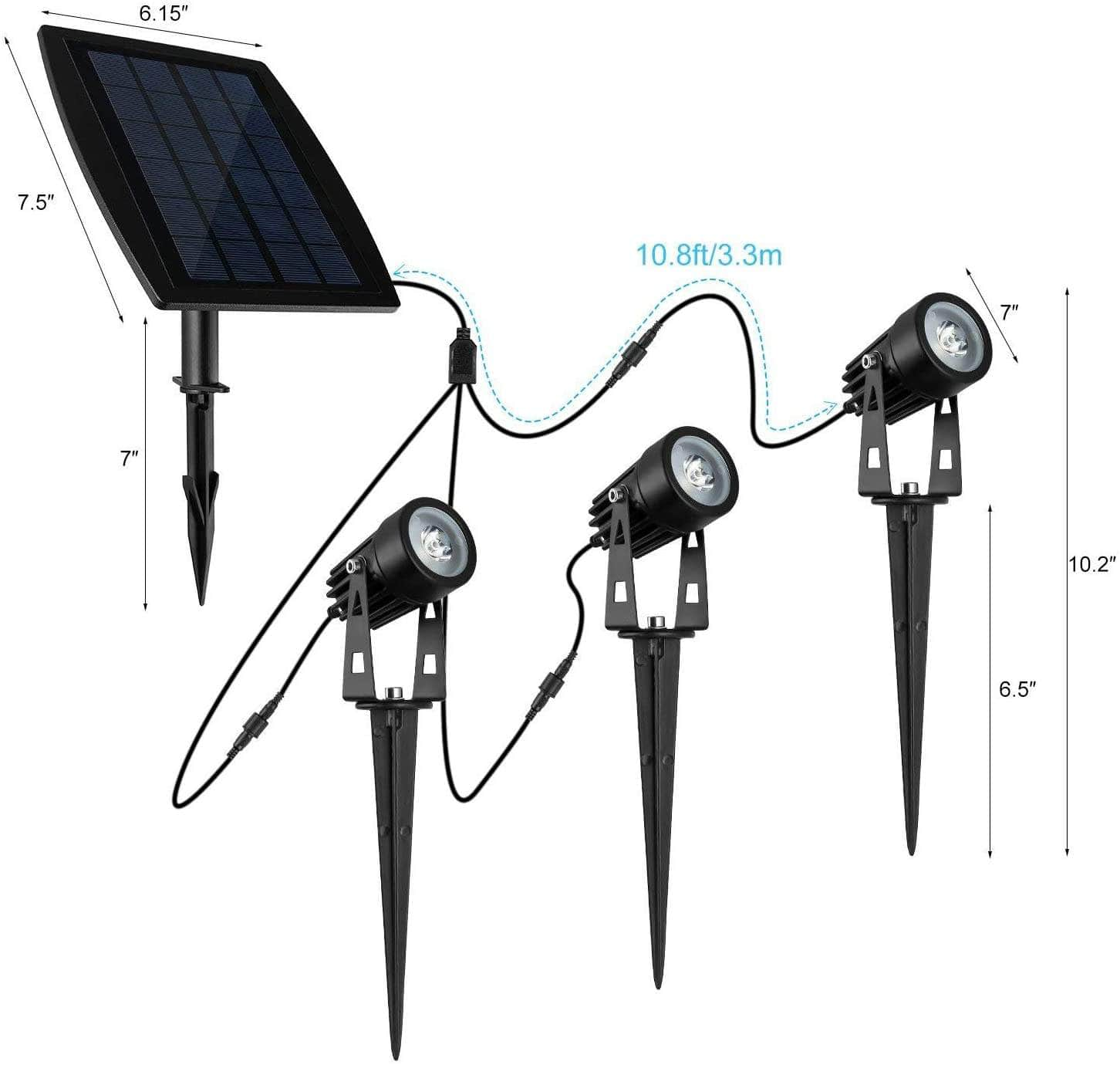 3 X Led Spotlights Powered Solar Garden Lights Outdoor Waterproof (Warm White)