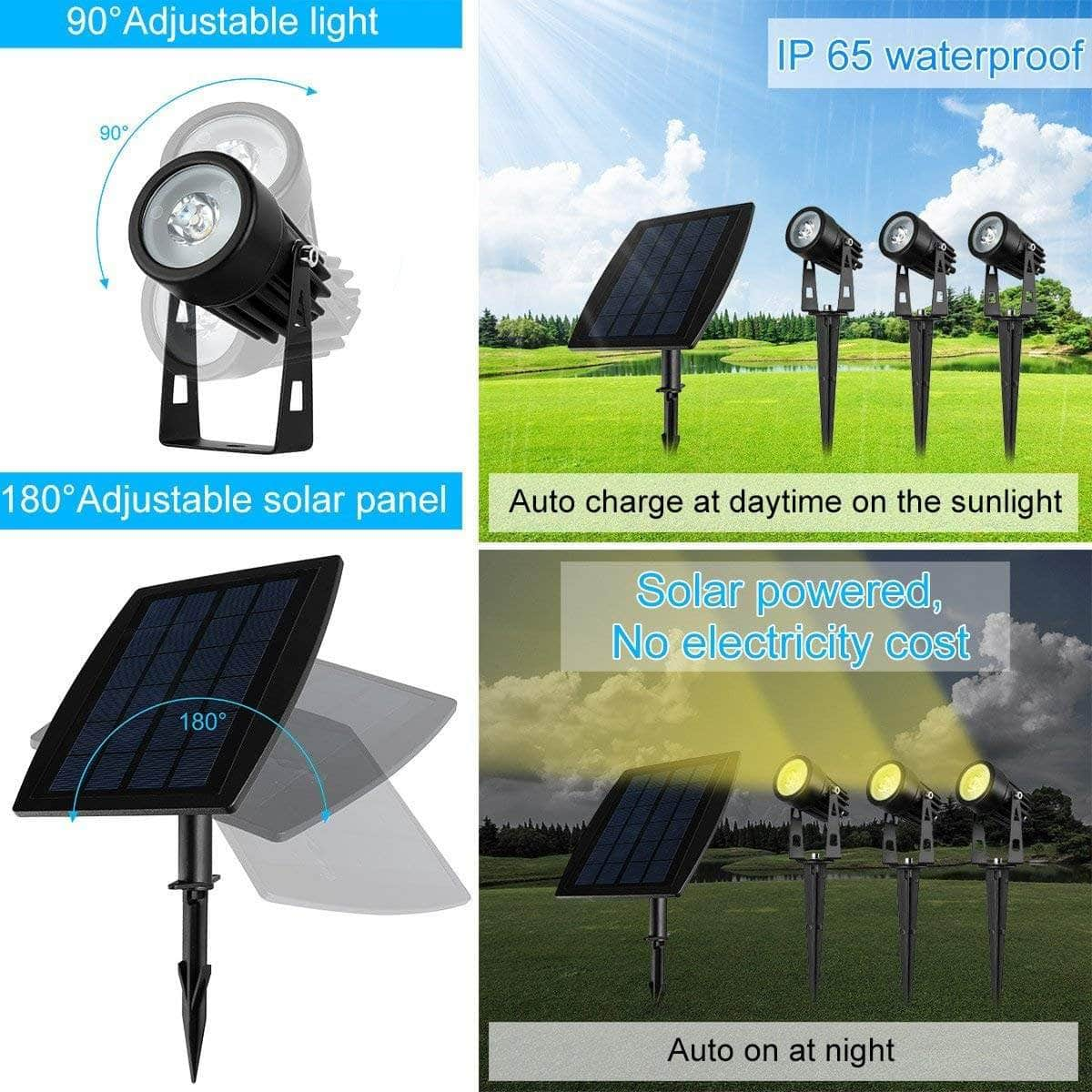 3 X Led Spotlights Powered Solar Garden Lights Outdoor Waterproof (Warm White)