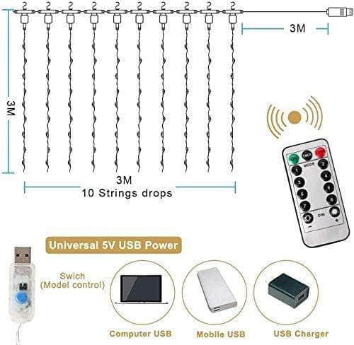 300 Leds Window Curtain Fairy Lights 8 Modes And Remote Control(Multicolor)