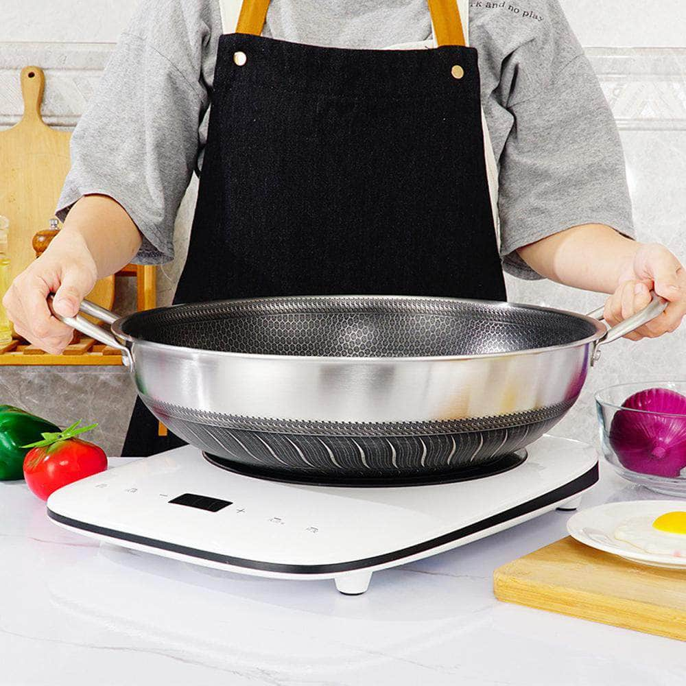 304 Stainless Steel 40Cm Double Ear Non-Stick Without Lid Honeycomb Double Sided