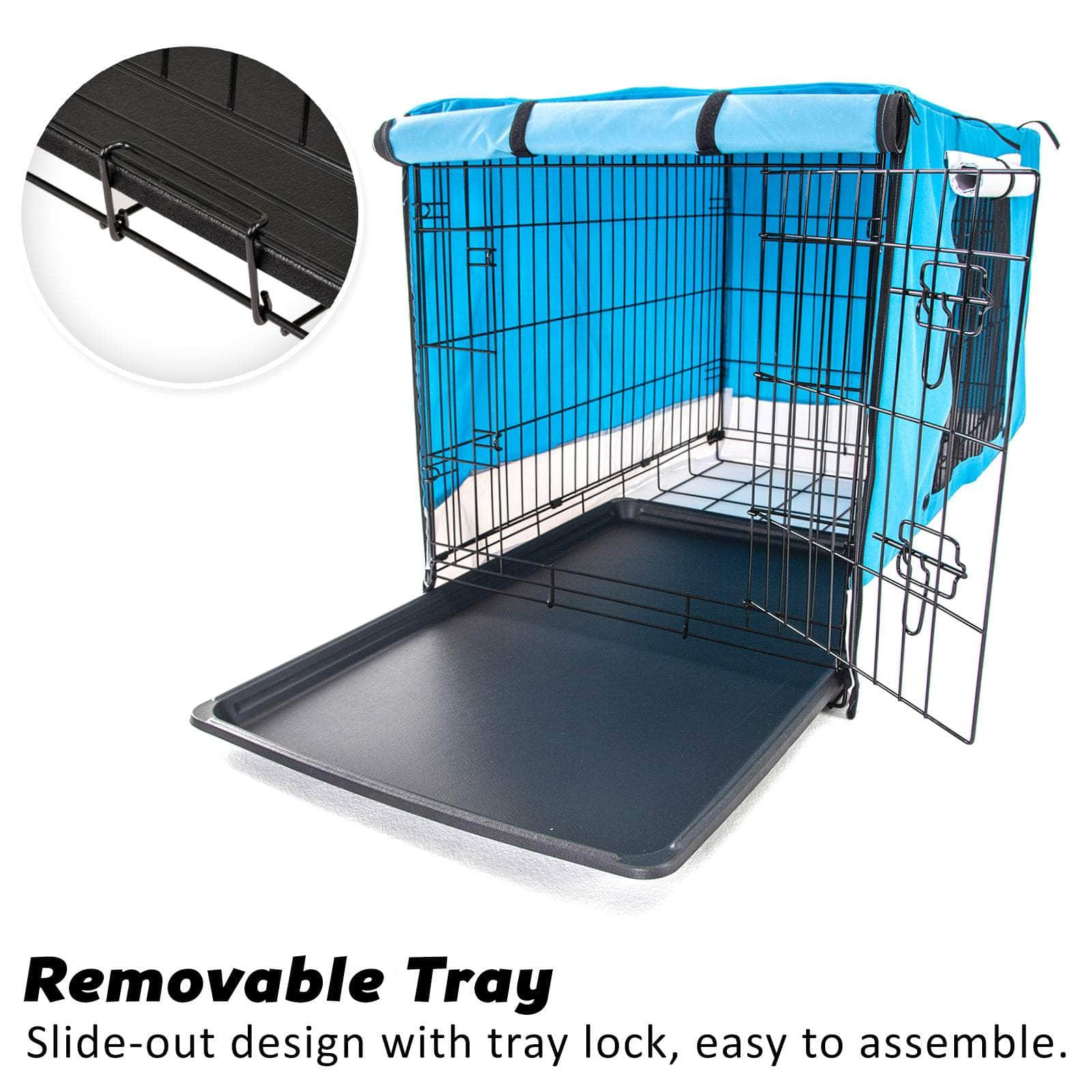 30in Wire Dog Crate w/ Tray, Cushion & Blue Cover