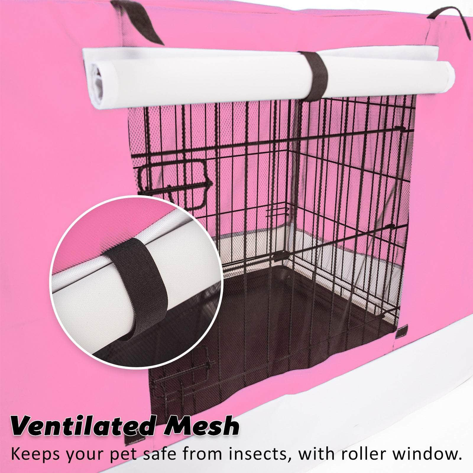 30in Wire Dog Crate w/ Tray, Cushion & Pink Cover