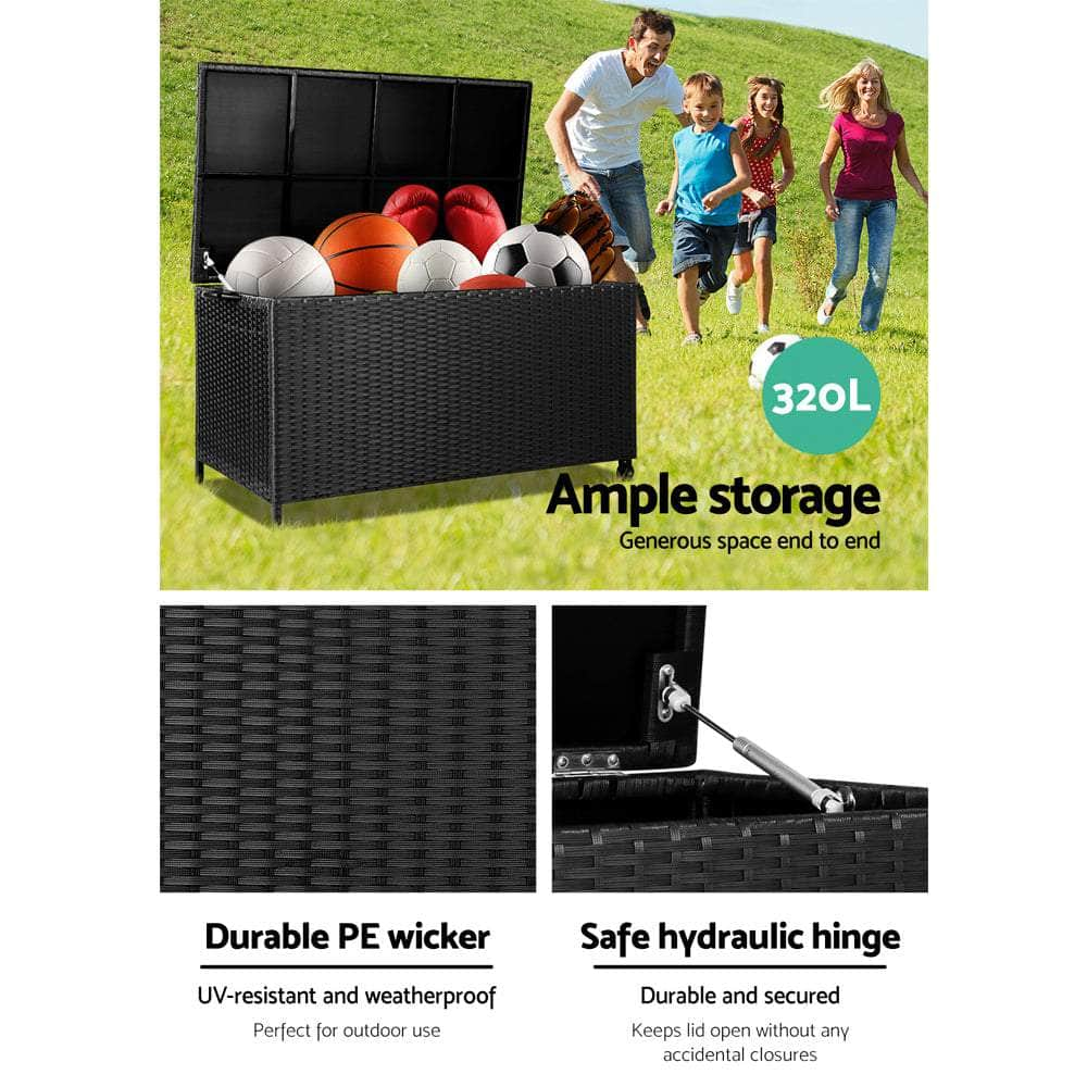 320L Outdoor Wicker Storage Box - Black