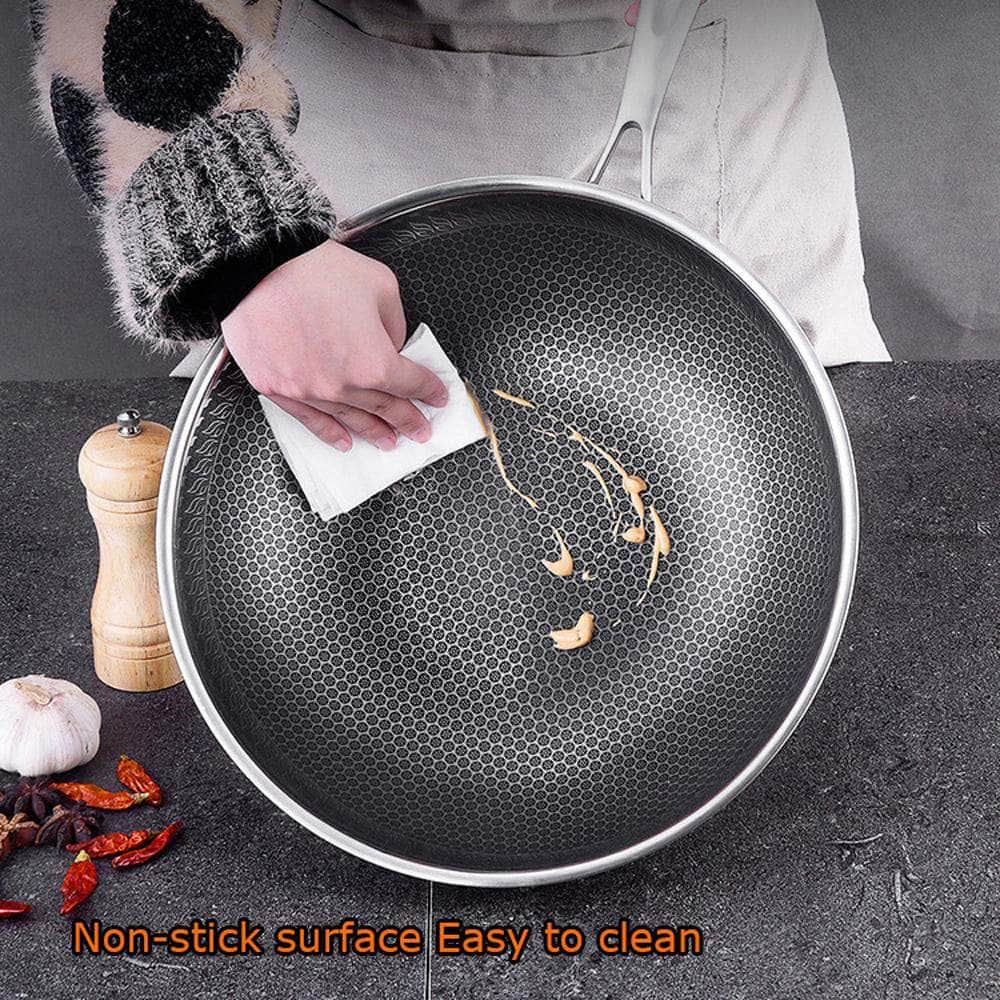 32Cm Stainless Steel Non-Stick Stir Fry Cooking Wok Pan With Lid