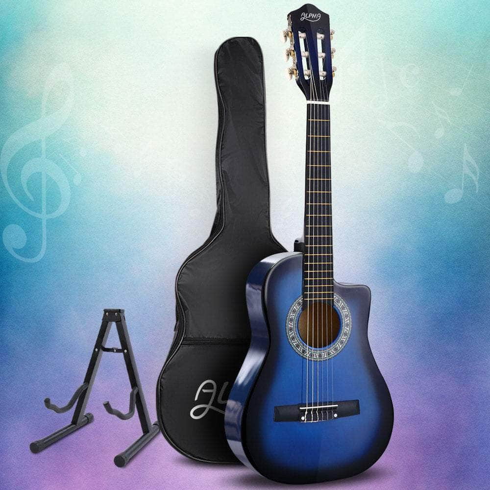 34 Inch Classical Guitar Wooden Body Nylon String W/ Stand Beignner Blue