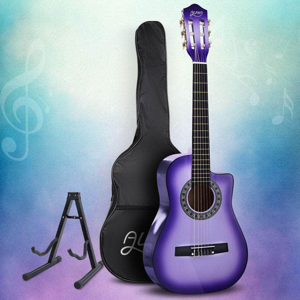 34 Inch Classical Guitar Wooden Body Nylon String W/ Stand Beignner Purple