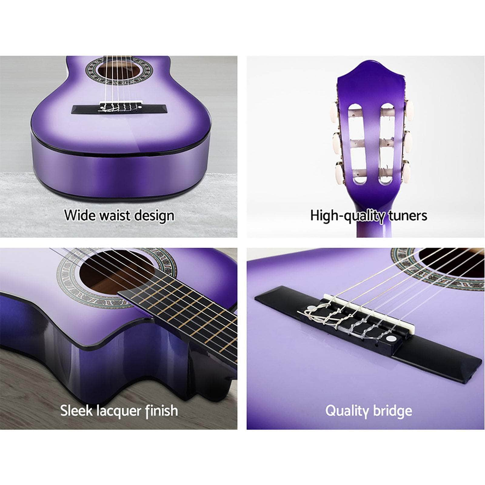 34 Inch Classical Guitar Wooden Body Nylon String W/ Stand Beignner Purple