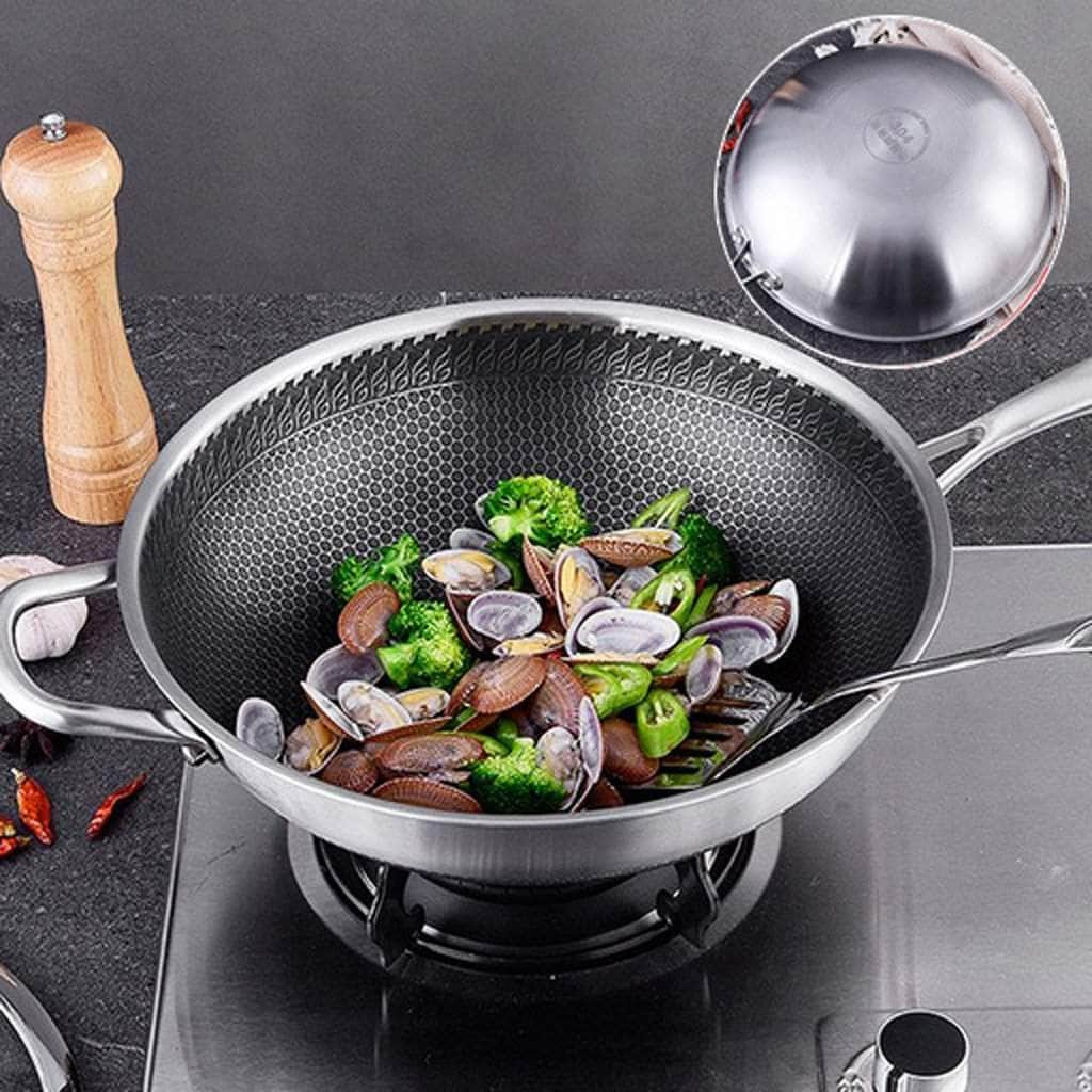 34Cm Stainless Steel Non-Stick Stir Fry Cooking Without Lid Single Sided