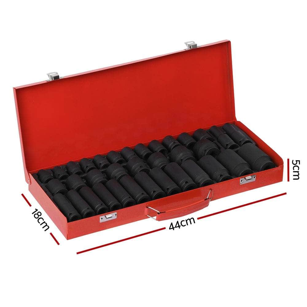 35pcs 1/2" Drive Impact Socket Set Metric 8-32mm with Case