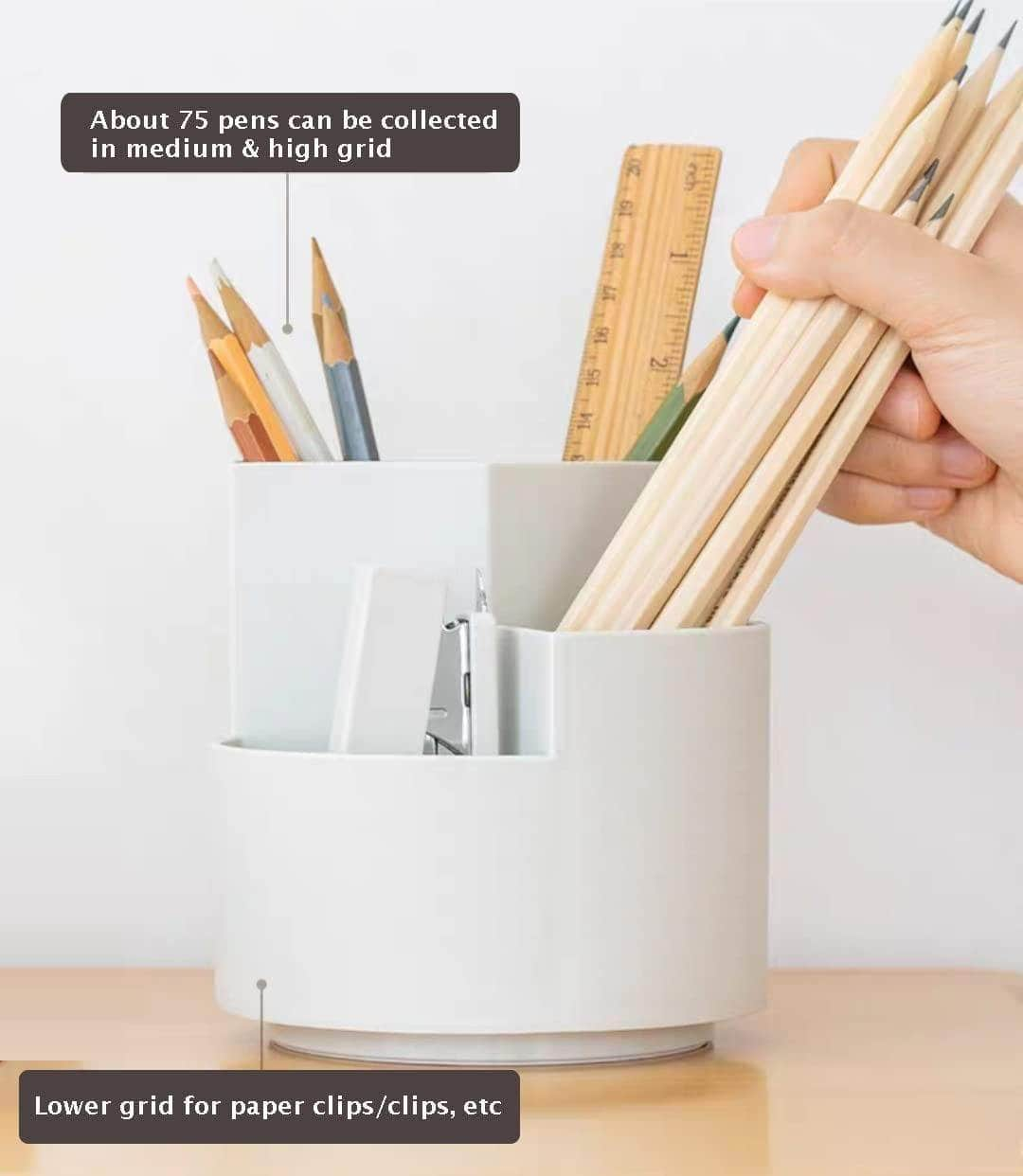 360 Degree Rotating Multi-Functional Pen Holder (Grey)