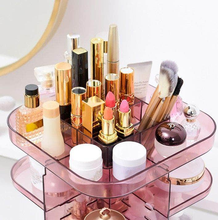 360 Rotating Large Capacity Makeup Organizer (Pink)