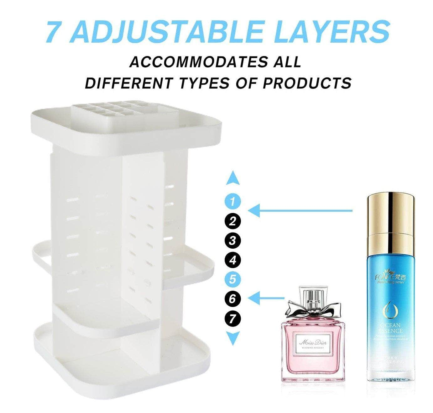 360 Rotating Large Capacity Makeup Organizer (White)