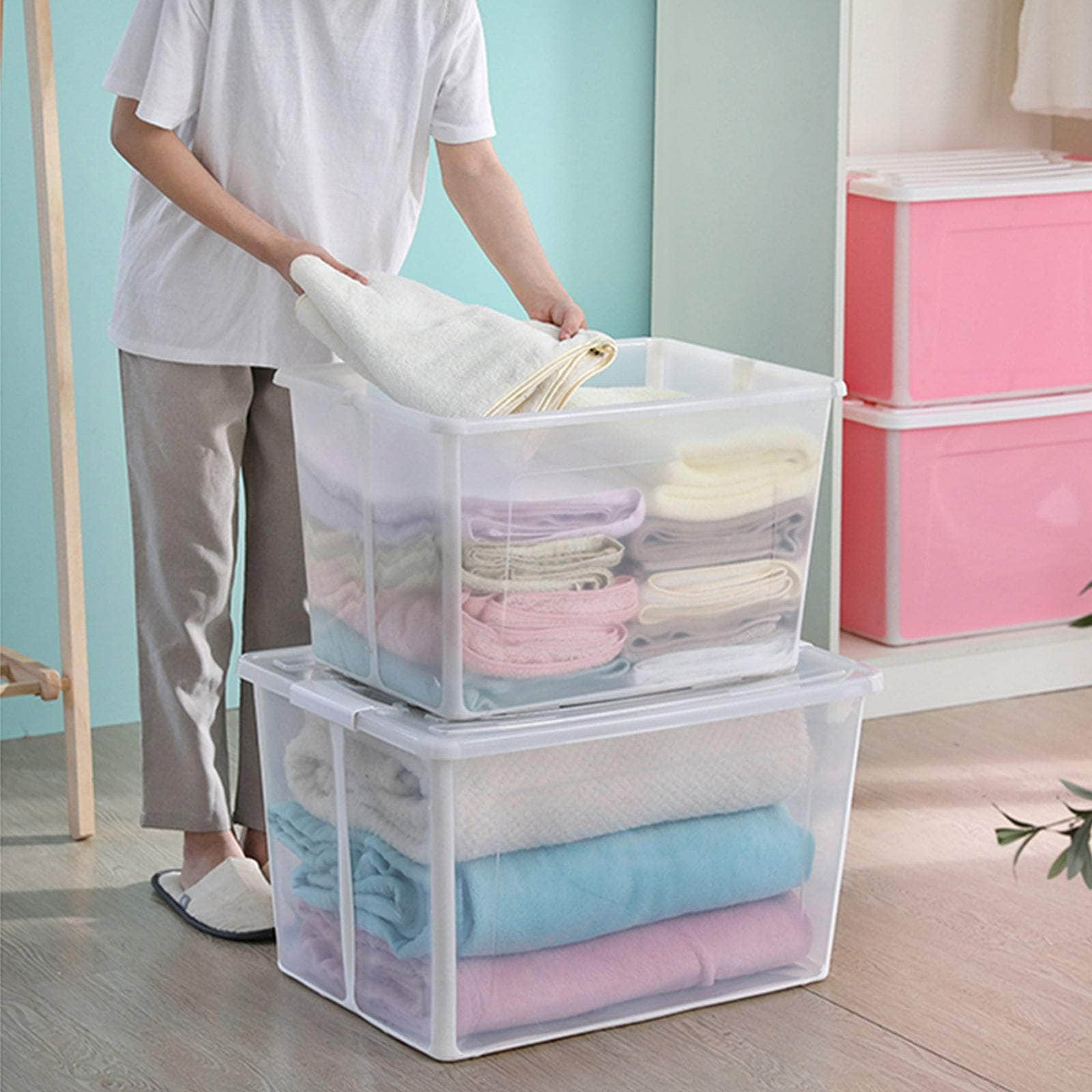 37L Modular Clear Foldable Storage Box With Lid