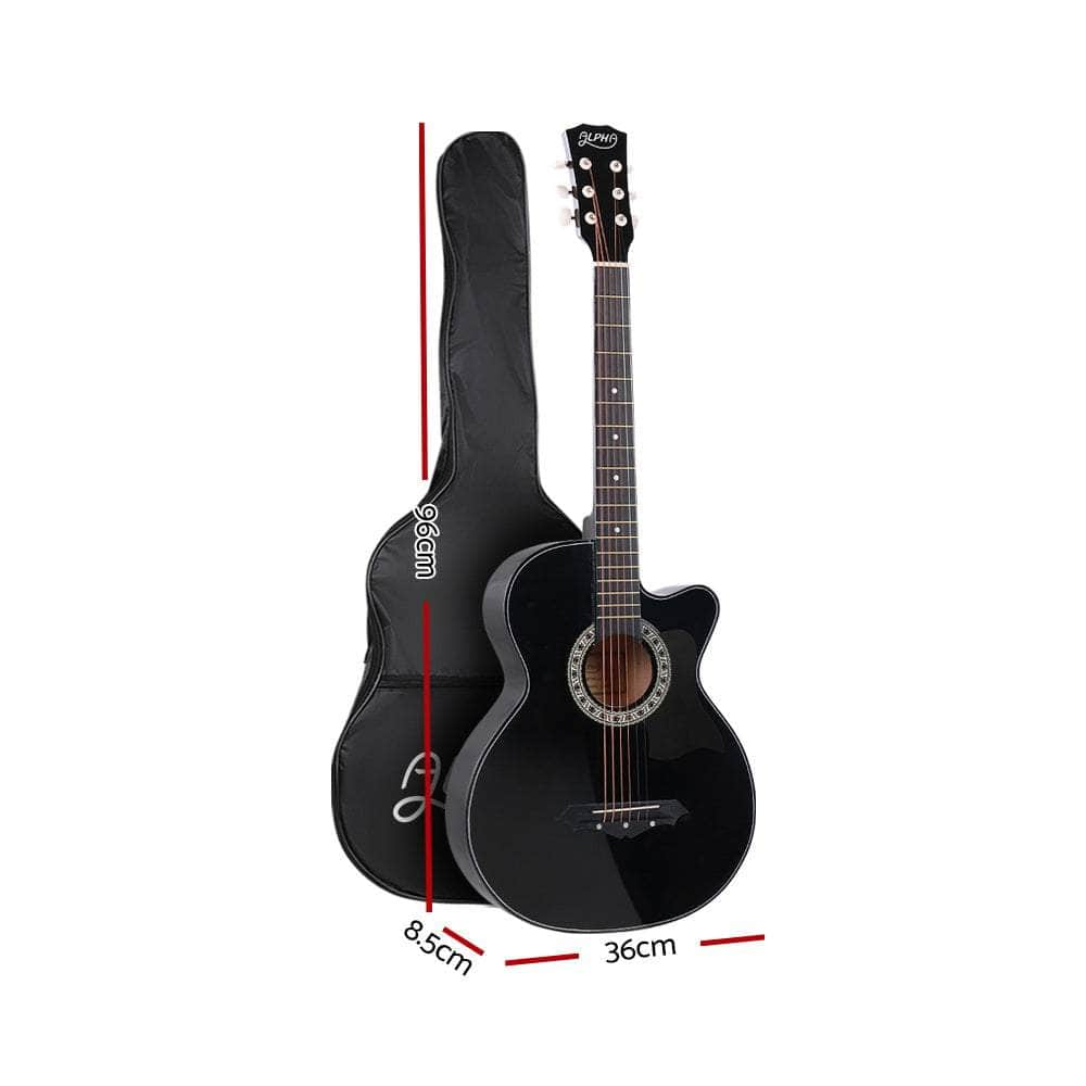 38 Inch Acoustic Guitar Wooden Body Steel String Full Size W/ Stand Black