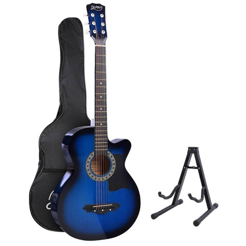 38 Inch Acoustic Guitar Wooden Body Steel String Full Size W/ Stand Blue