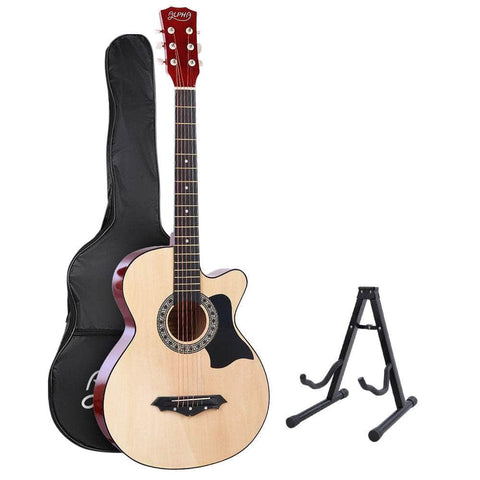 38 Inch Acoustic Guitar Wooden Body Steel String Full Size W/ Stand Wood