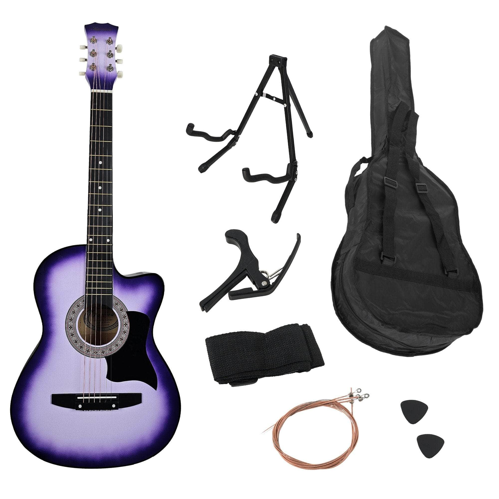 38in Pro Cutaway Acoustic Guitar with Carry Bag - Purple Burst