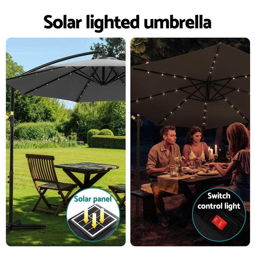 3M Cantilever Outdoor Umbrella with LED Garden Shade