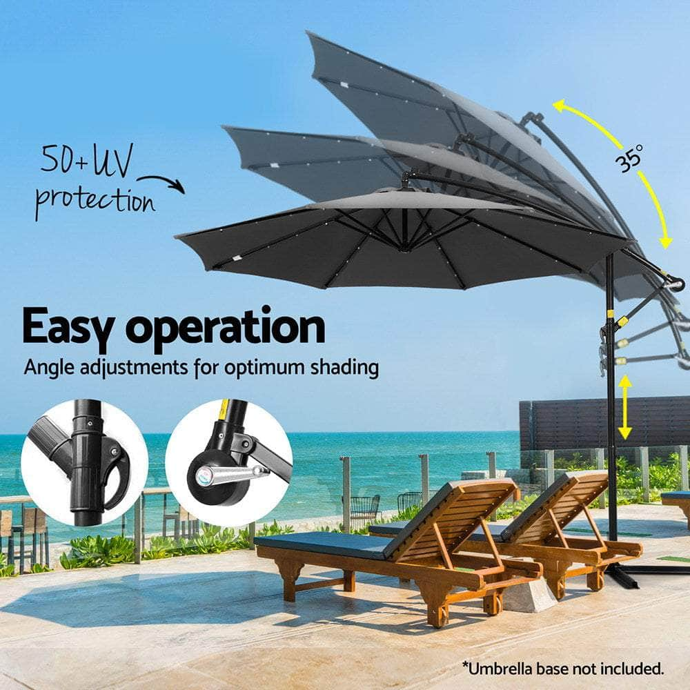 3M Cantilever Outdoor Umbrella with LED Garden Shade