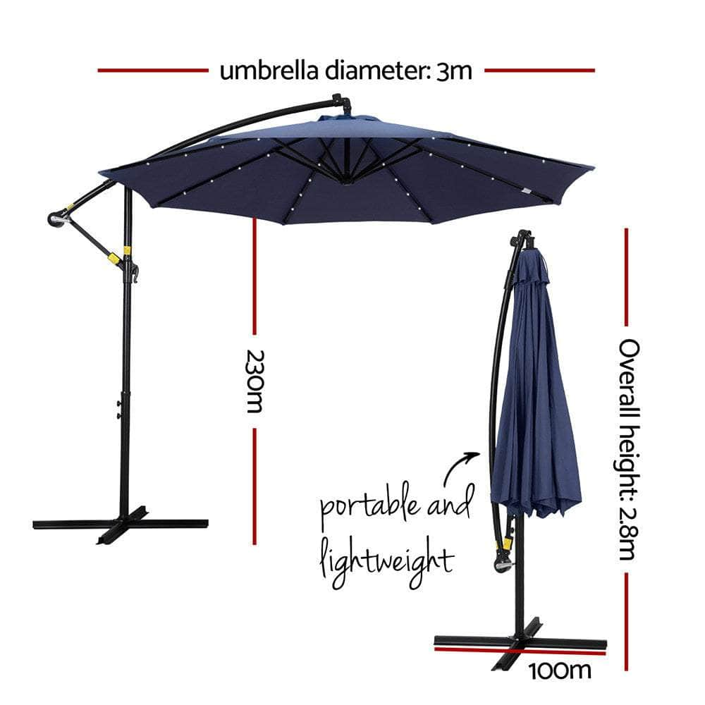 3M Cantilever Outdoor Umbrella with LED Garden Shade