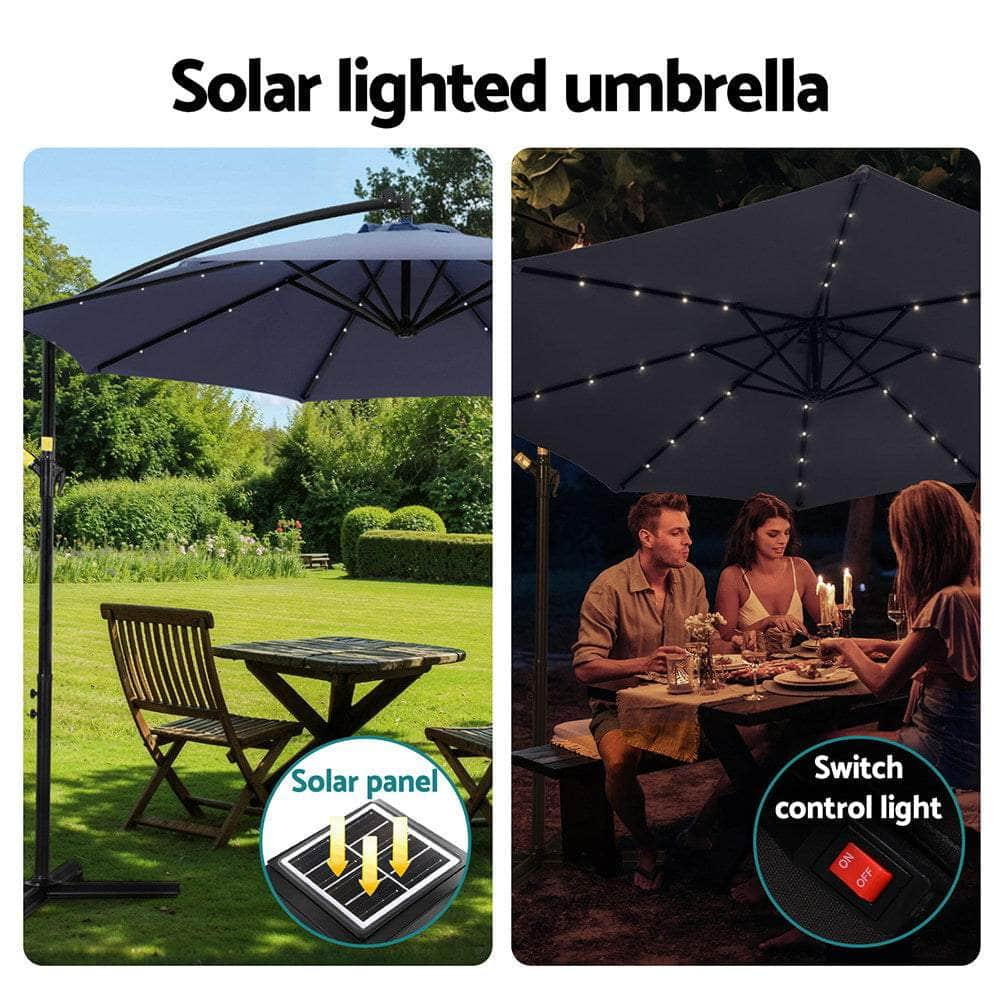 3M Cantilever Outdoor Umbrella with LED Garden Shade