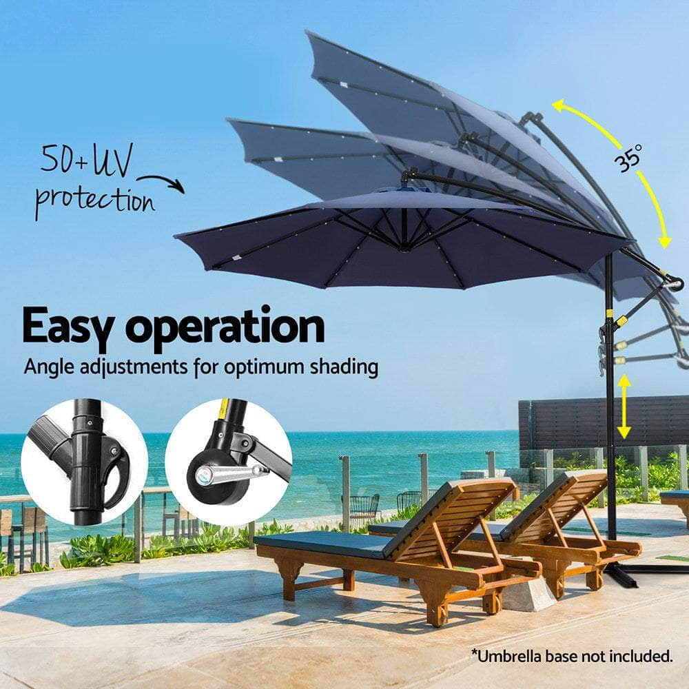 3M Cantilever Outdoor Umbrella with LED Garden Shade