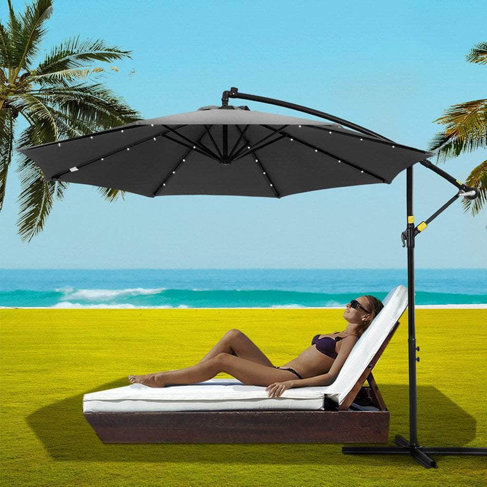 3M Cantilever Outdoor Umbrella with LED Garden Shade