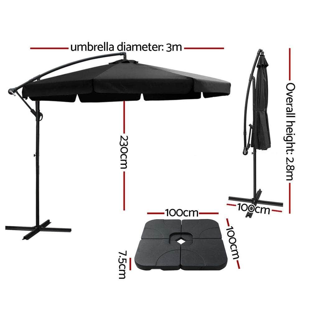 3M Outdoor Umbrella W/Base Cantilever Garden Beach Patio