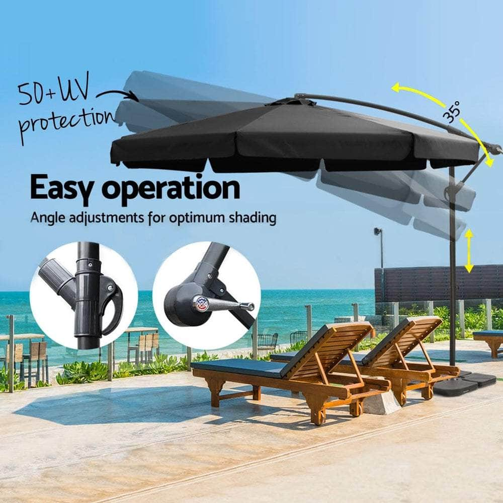 3M Outdoor Umbrella W/Base Cantilever Garden Beach Patio