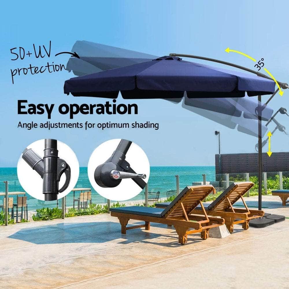 3M Outdoor Umbrella W/Base Cantilever Garden Beach Patio