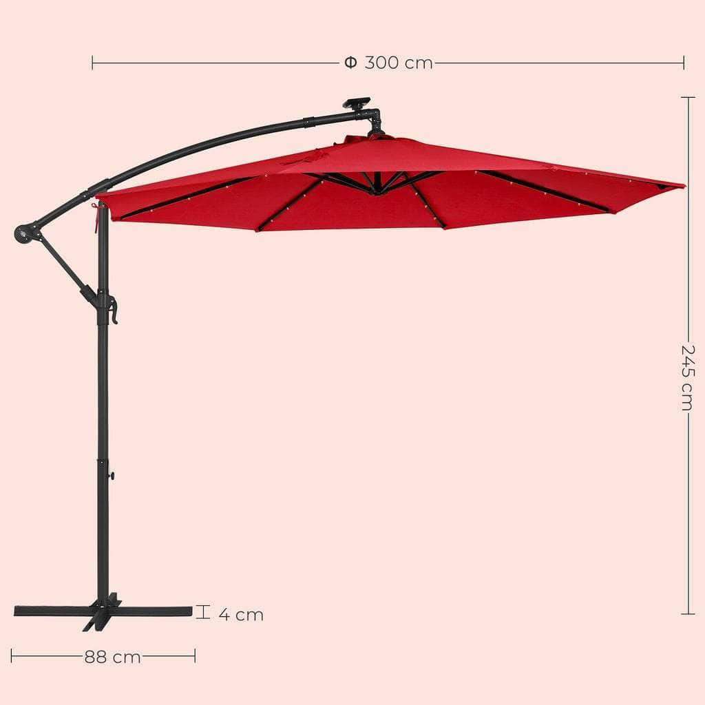 3m Patio Umbrella with Solar-Powered LED Lights Red/ Beige