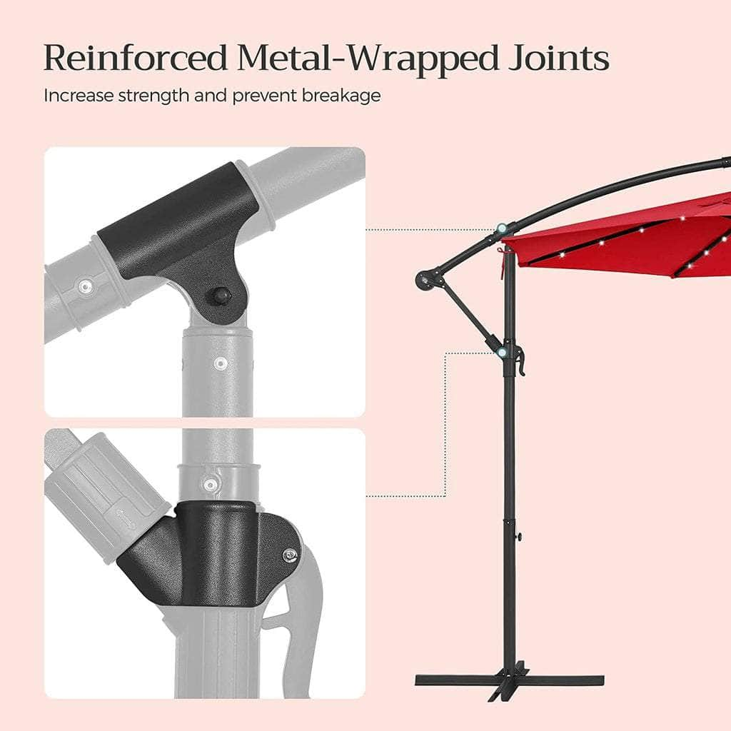 3m Patio Umbrella with Solar-Powered LED Lights Red/ Beige