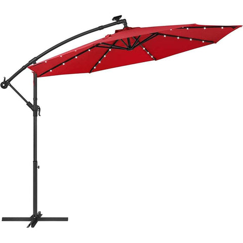 3m Patio Umbrella with Solar-Powered LED Lights Red/ Beige