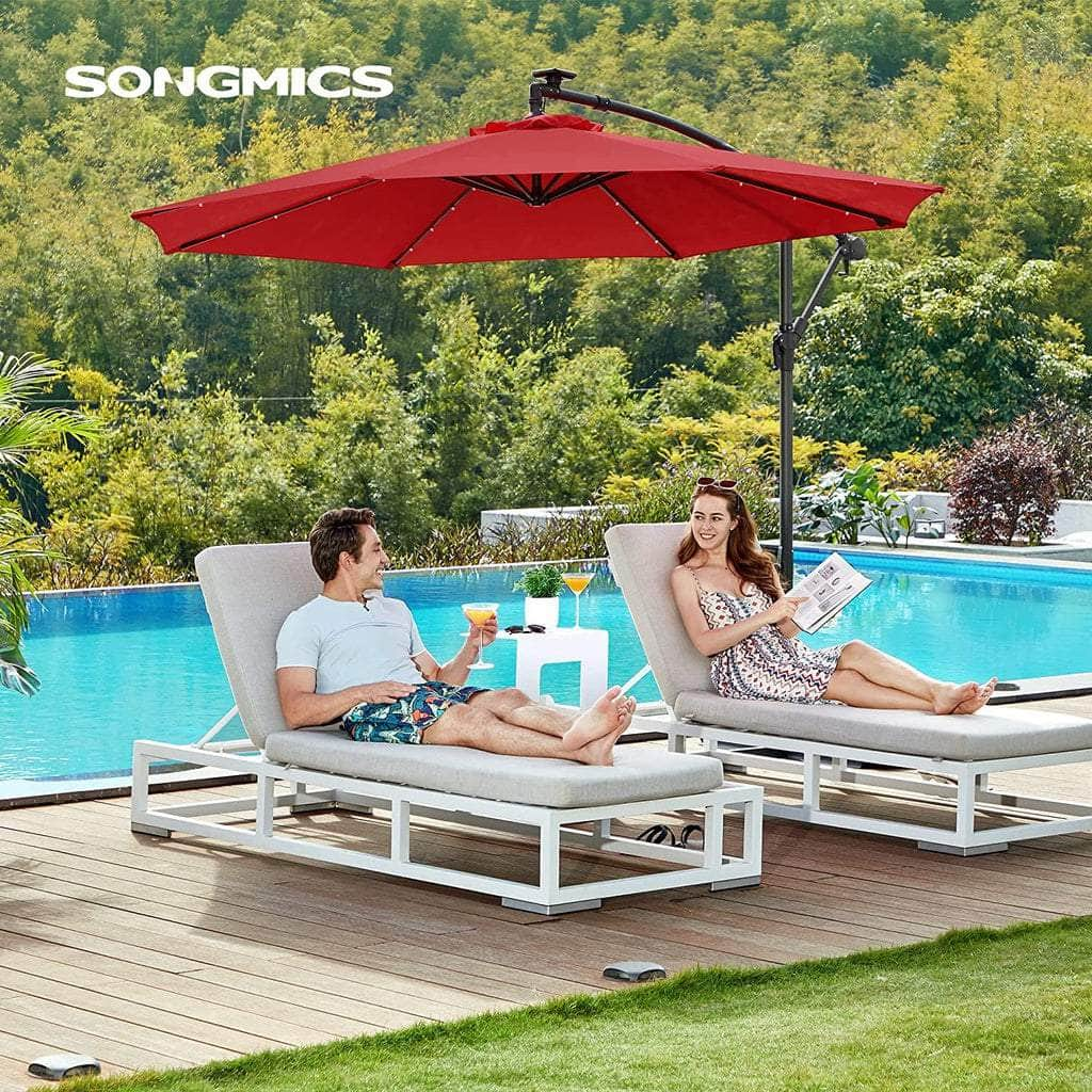 3m Patio Umbrella with Solar-Powered LED Lights Red/ Beige