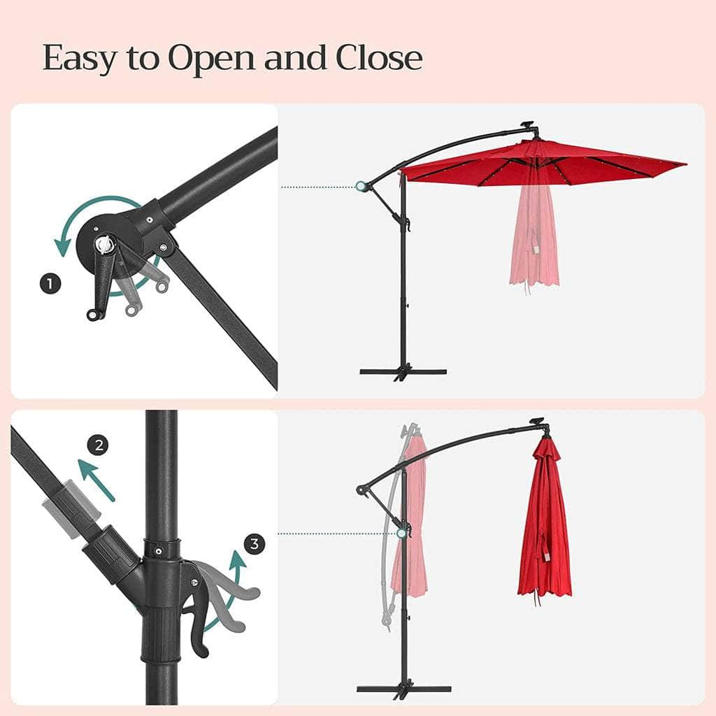 3m Patio Umbrella with Solar-Powered LED Lights Red/ Beige