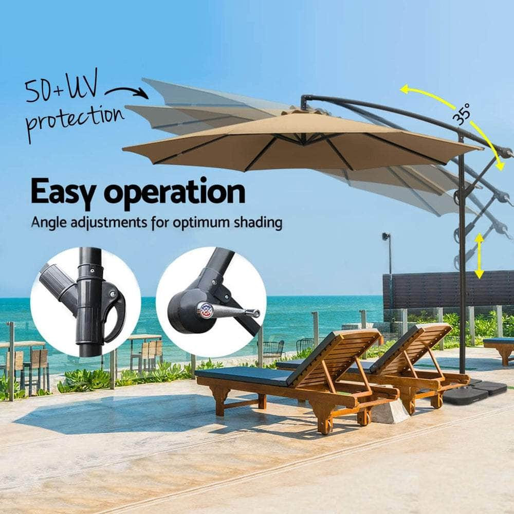 3M Umbrella W/Base Outdoor Cantilever Beach Garden Patio Parasol