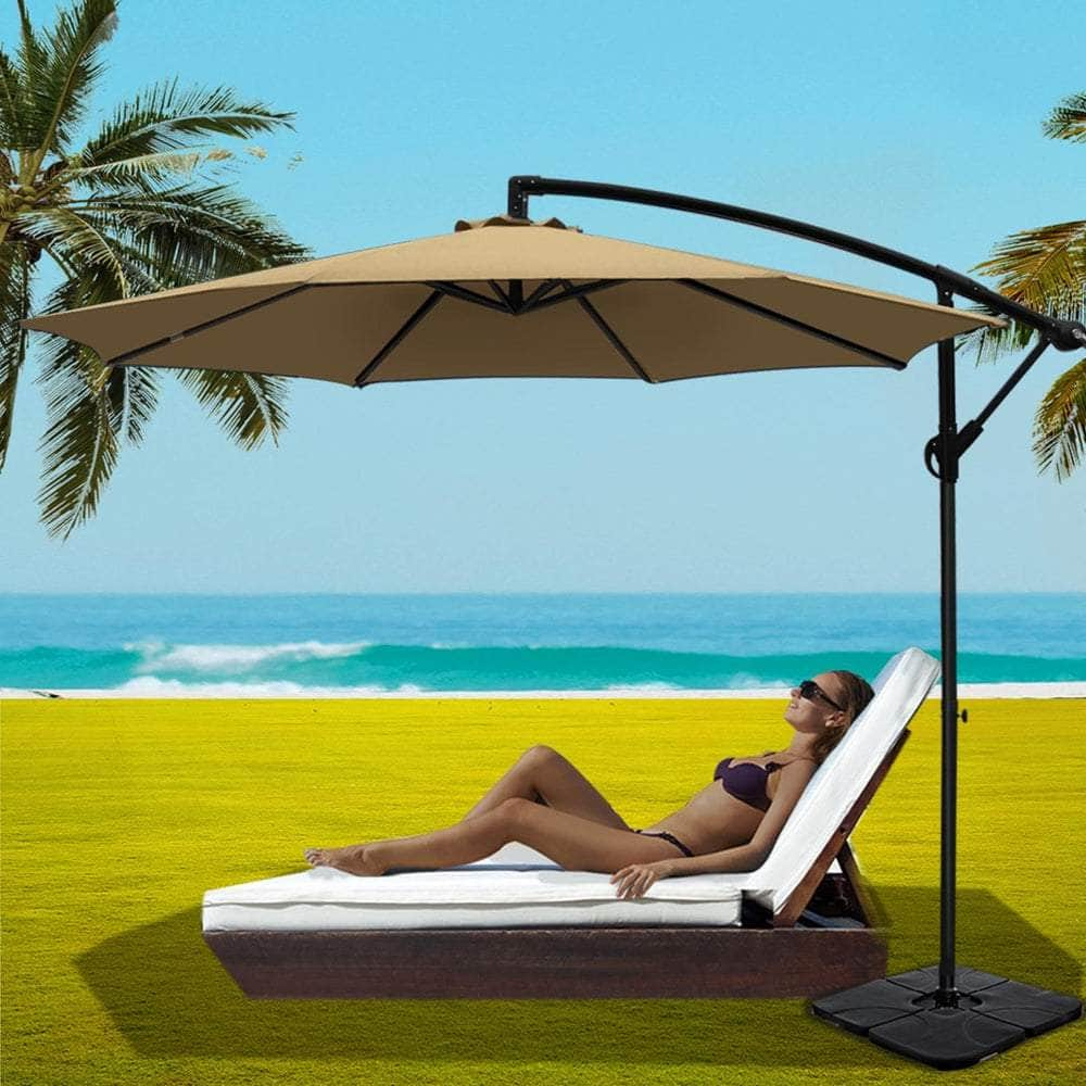 3M Umbrella W/Base Outdoor Cantilever Beach Garden Patio Parasol