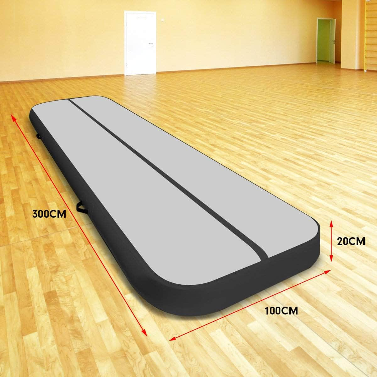 3m x 1m Air Track Inflatable Gymnastics Mat - Grey Black