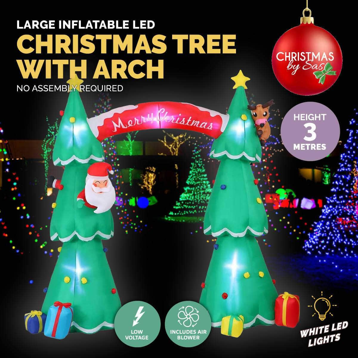 3m x 2.4m Christmas Tree Arch Self Inflating LED Lights