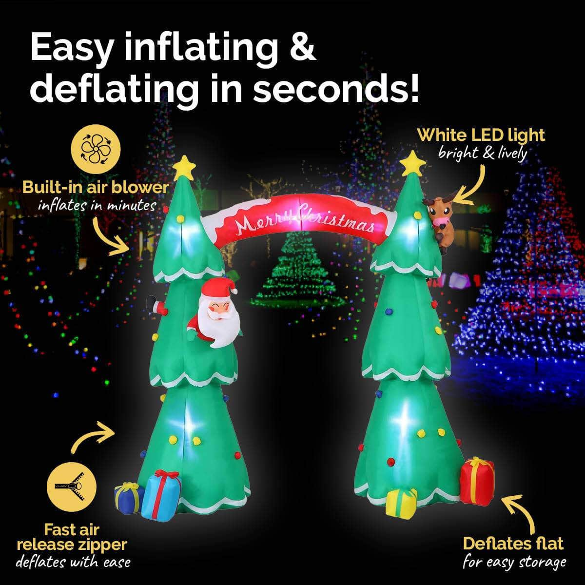 3m x 2.4m Christmas Tree Arch Self Inflating LED Lights