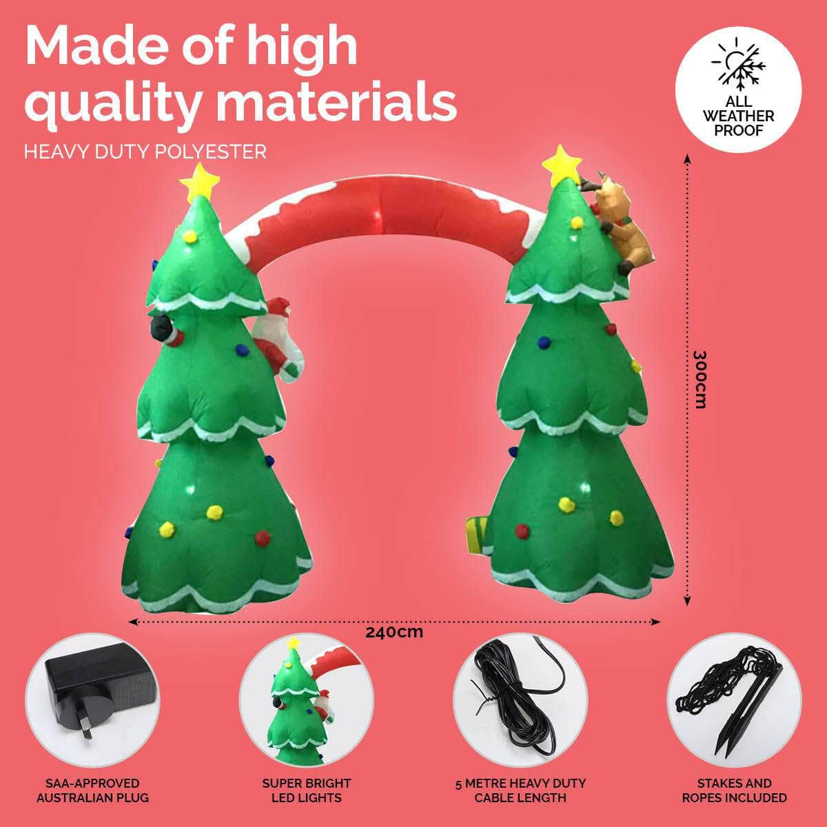 3m x 2.4m Christmas Tree Arch Self Inflating LED Lights