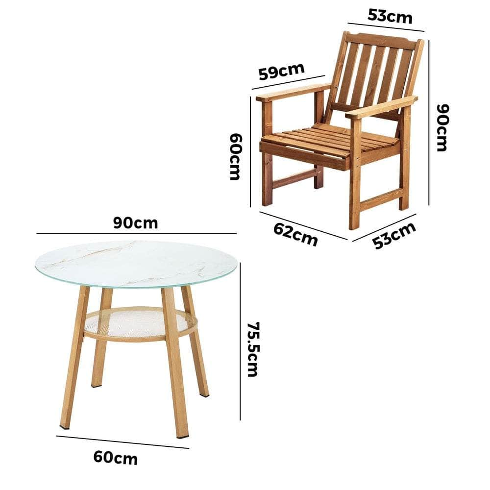 3PC/5PC Outdoor Dining Set Solid Wood Chair and Table