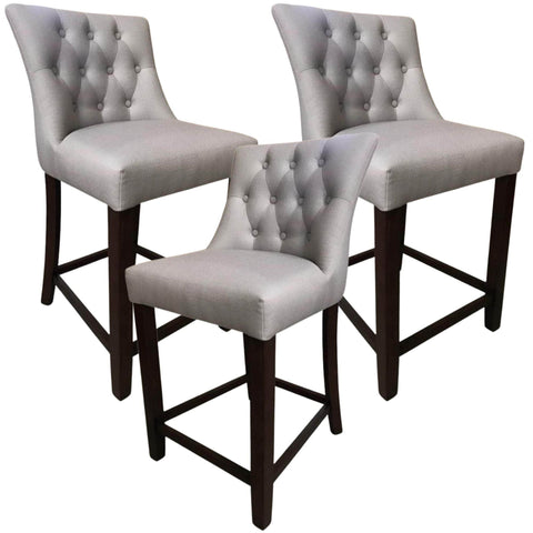 3Pc High Fabric Dining Chair Bar Stool French Provincial Solid Timber